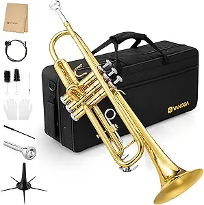 Vangoa Bb Trumpet Brass Standard Gold Trumpet Instrument for Student School Band Orchestra Adult Kid Beginner